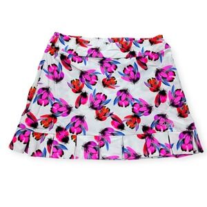 NEW Tzu Tzu Skort Women's Large White Feather Print Samba Skirt Tennis Golf USA